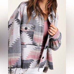 Lavish Brand/Aztec Patterned Jacket in Gray and Pink